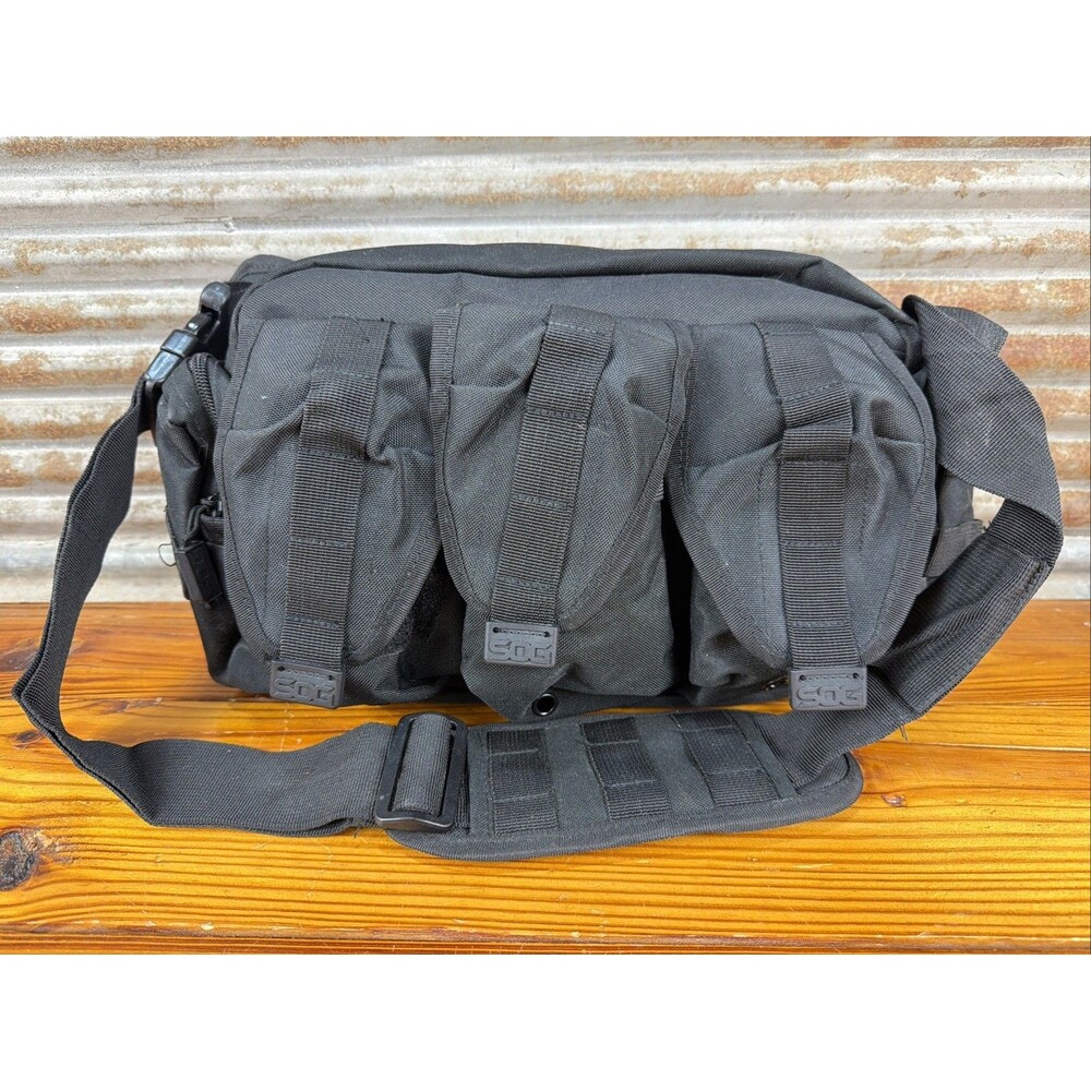 SOG Tactical Messenger Bag Black Shoulder Strap Utility MOLLE TACT POINT Pouches